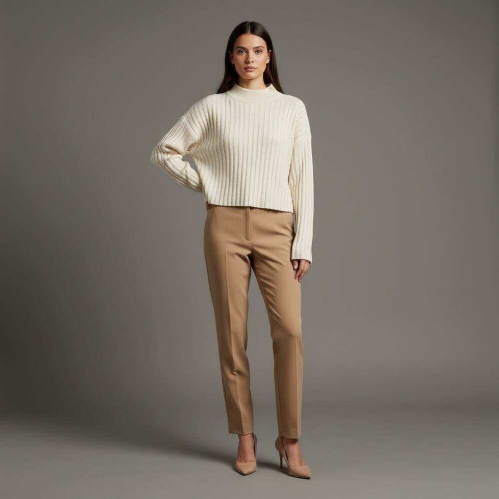 NWT Madewell Ribbed Mock Neck Sweater Large Ivory Wool Blend Boxy Crop